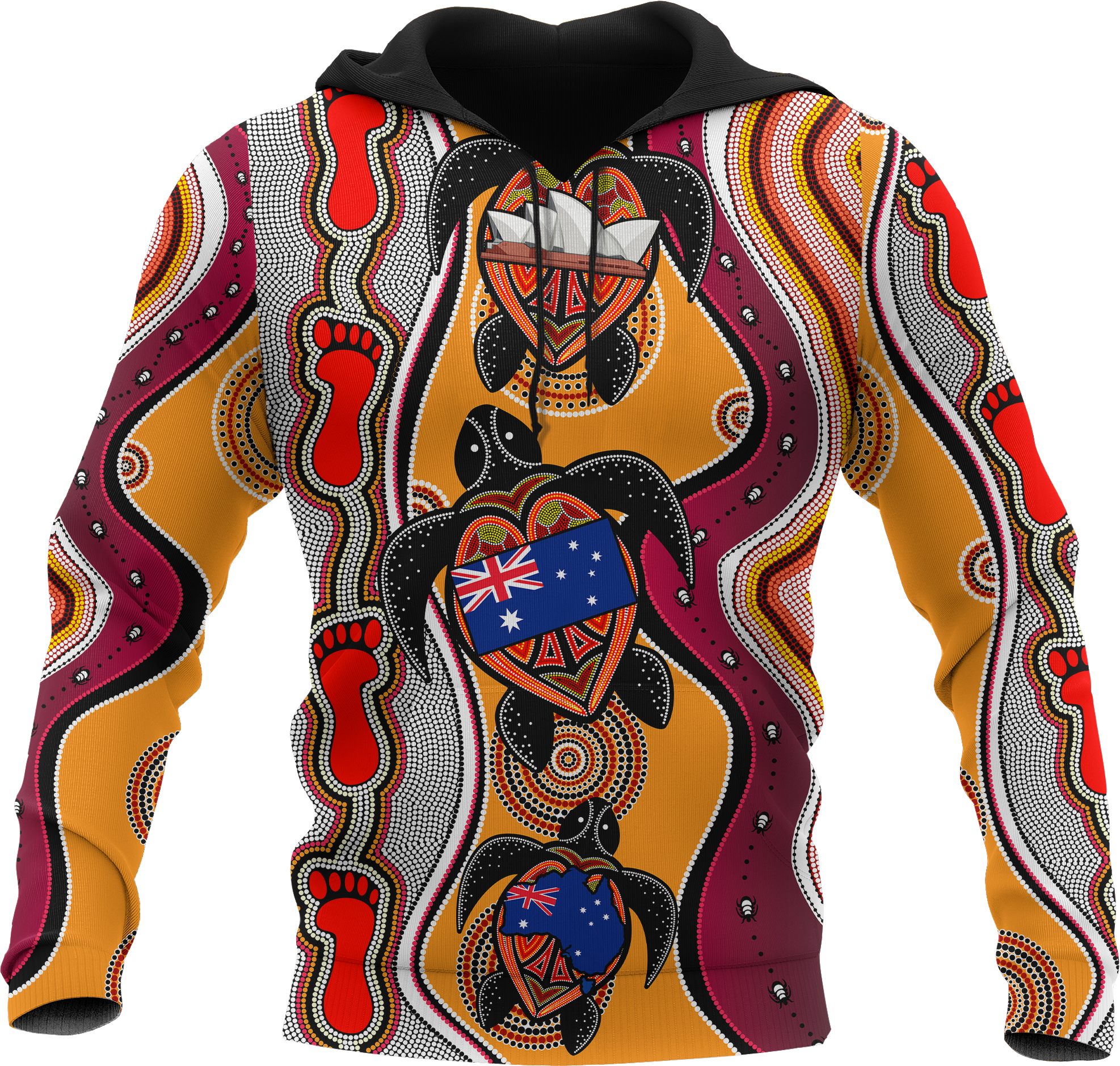 aboriginal-hoodie-turtle-patterns-aus-flag-footprint-dot-painting