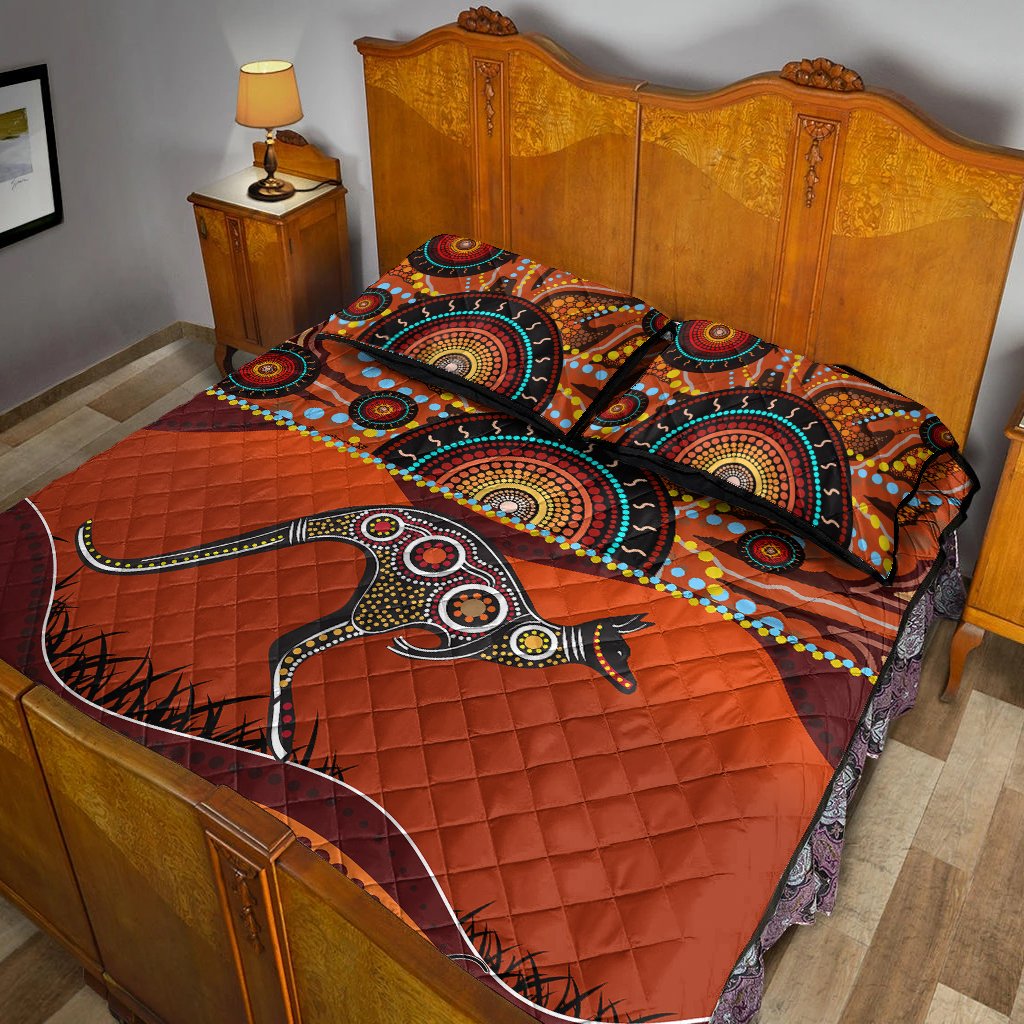 aboriginal-quilt-bed-set-kangaroo-with-dot-painting