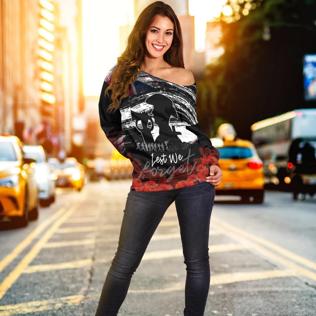 Anzac Day Women's Off Shoulder Sweater - Remembrance Anzac - Vibe Hoodie