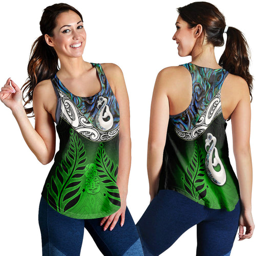 New Zealand Maori Women Racerback Tank - Manaia Paua Shell Glitter Green LT4 - Vibe Hoodie