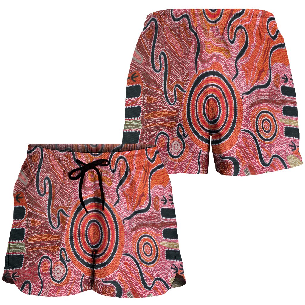 Aboriginal Women's Shorts - Indigenous Footprint Landscape - Vibe Hoodie
