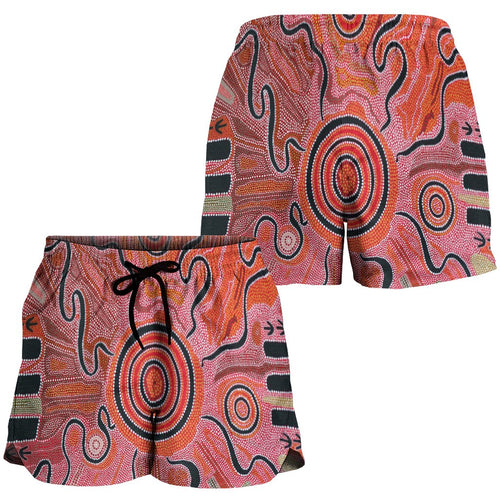 Aboriginal Women's Shorts - Indigenous Footprint Landscape - Vibe Hoodie