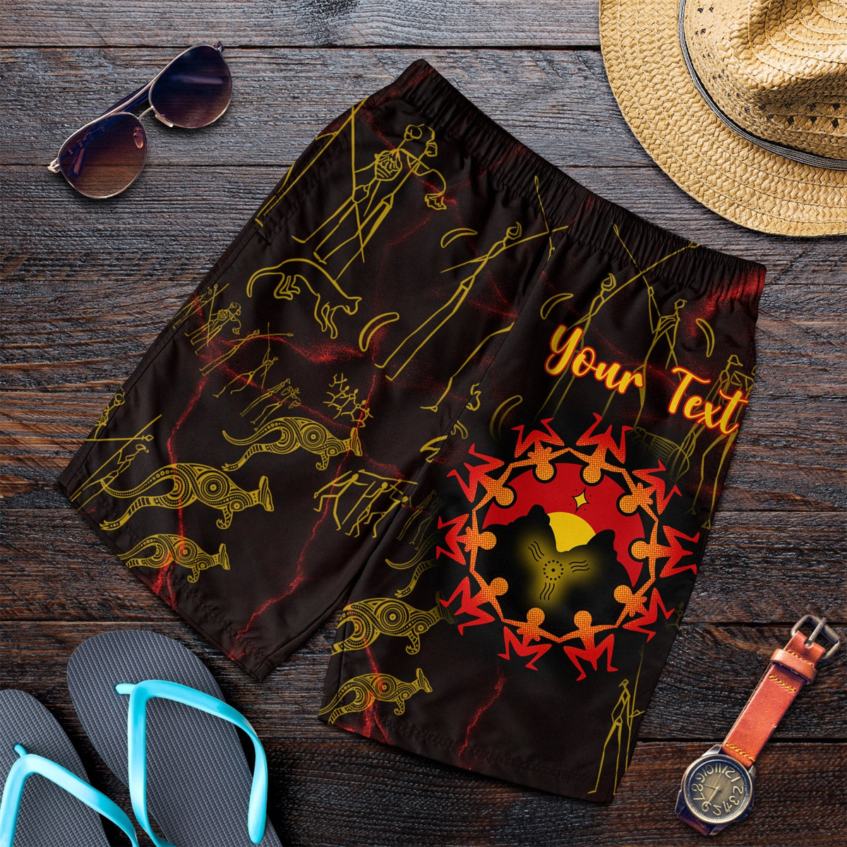 custom-aboriginal-mens-shorts-australia-map-and-indigenous-flag