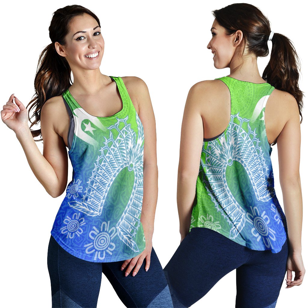 Torres Strait Islander Women's Racerback Tank - Dhari Mask Ocean Style - Vibe Hoodie