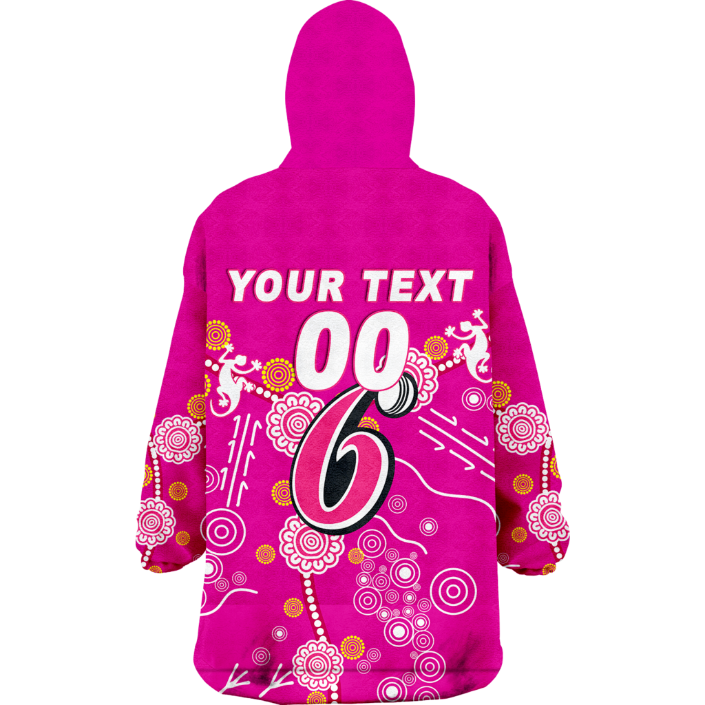 (Custom Personalised ) Sydney Sixers Aboriginal Art Cricket 2022 Wearable Blanket Hoodie - LT12