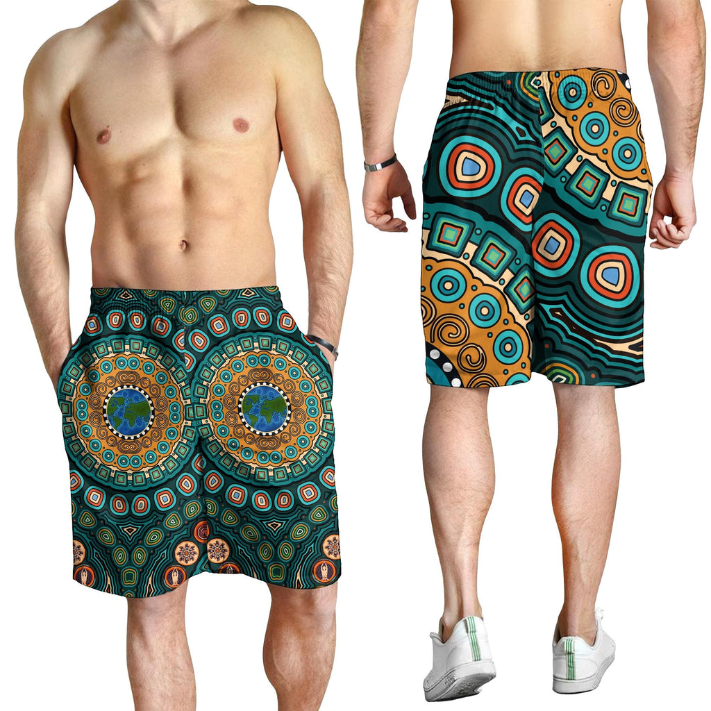 mens-shorts-aboriginal-green-dot-painting-with-earth