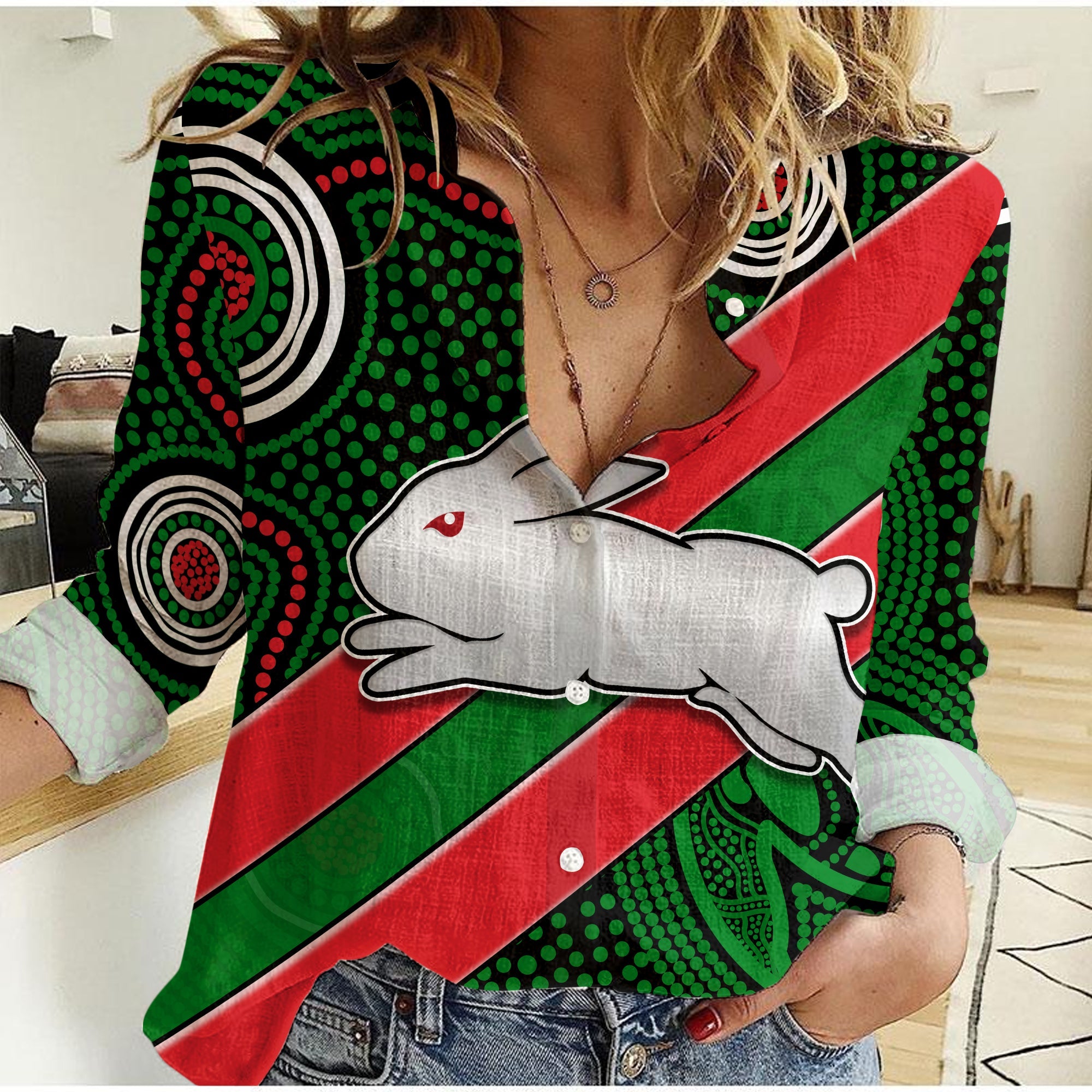 custom-personalised-rabbitohs-indigenous-women-casual-shirt-brave