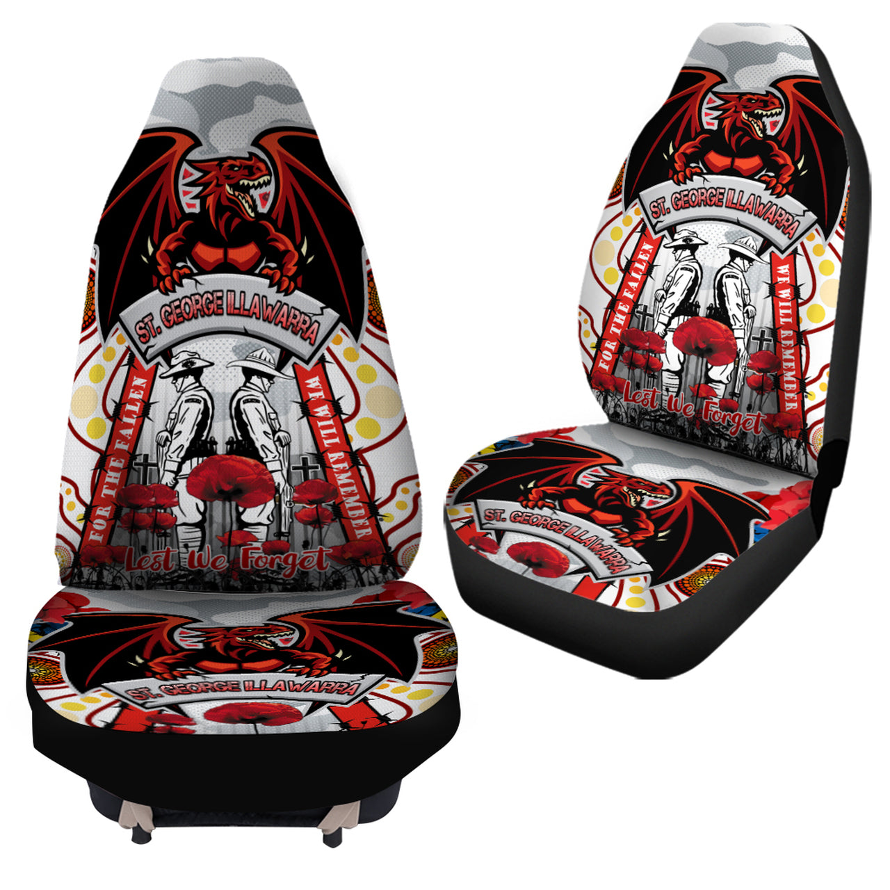 st-george-rugby-anzac-day-watercolour-custom-car-seat-cover-remembrance-dragons-with-poppy-flower