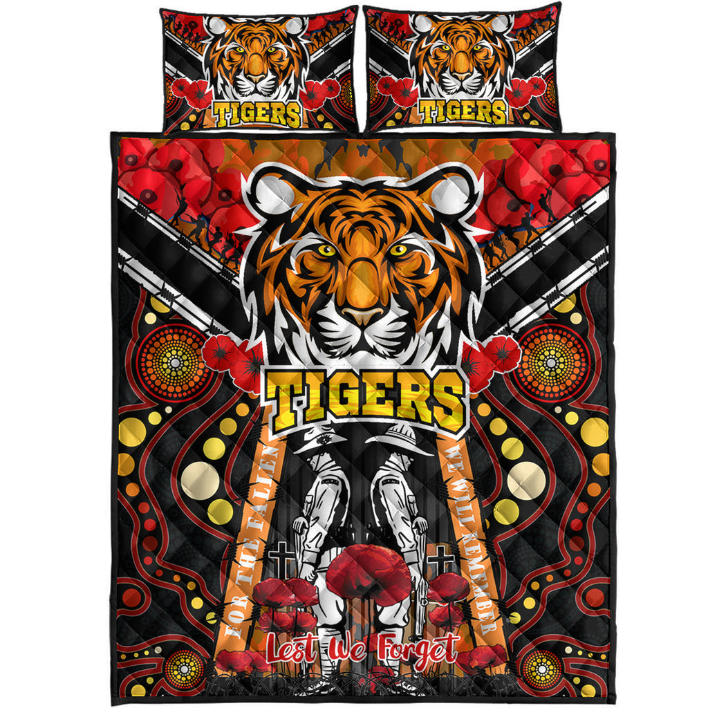 tigers-rugby-anzac-day-watercolour-quilt-bed-set-custom-remembrance-west-tigers-with-poppy-flower