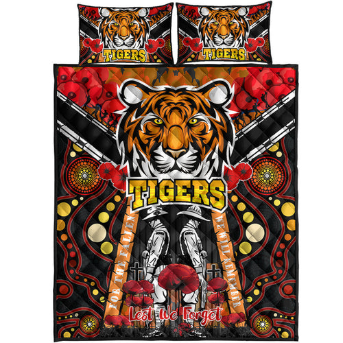 tigers-rugby-anzac-day-watercolour-quilt-bed-set-custom-remembrance-west-tigers-with-poppy-flower