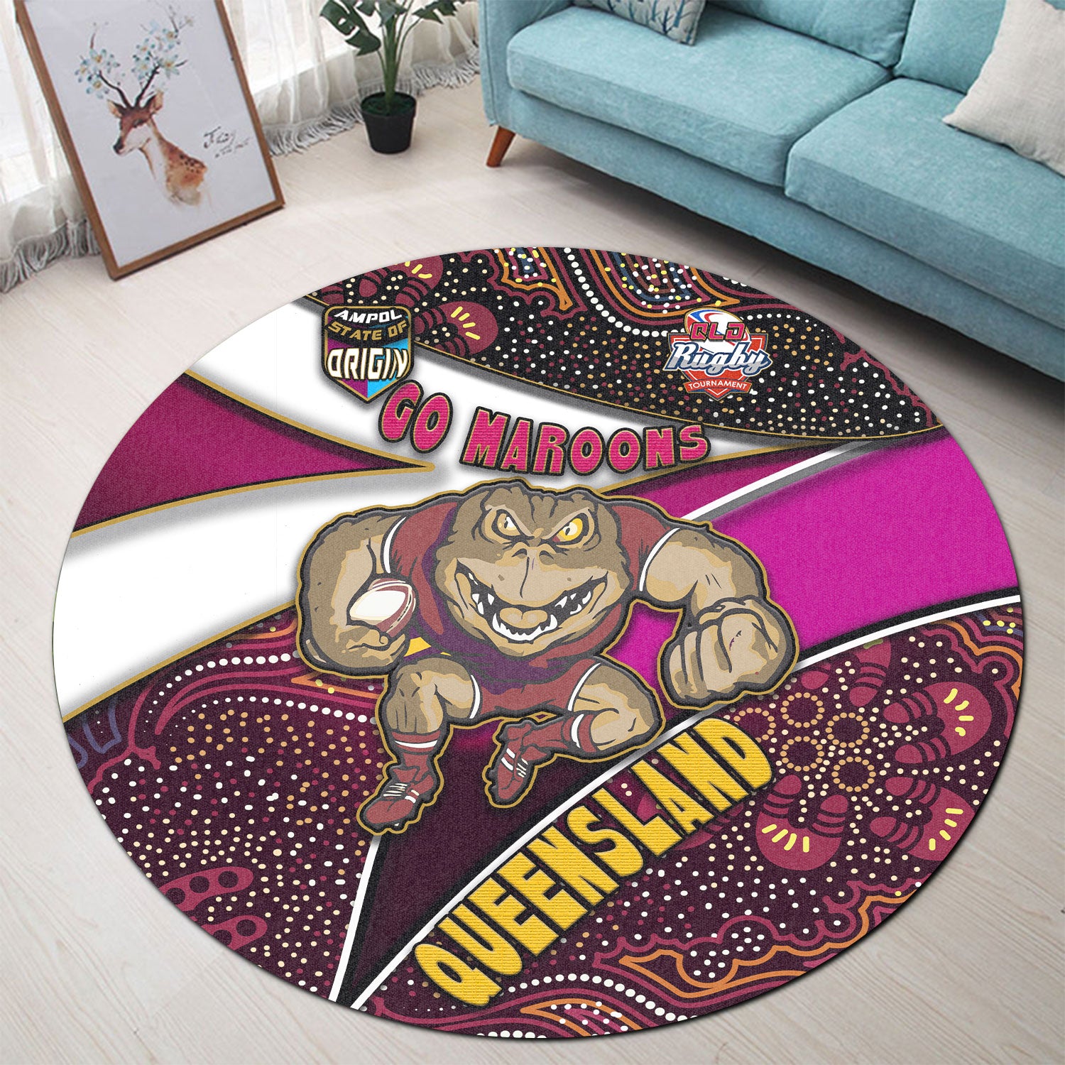 queensland-rugby-league-team-round-rug-queensland-maroons-with-aboriginal-patterns-state-of-origin-round-rug