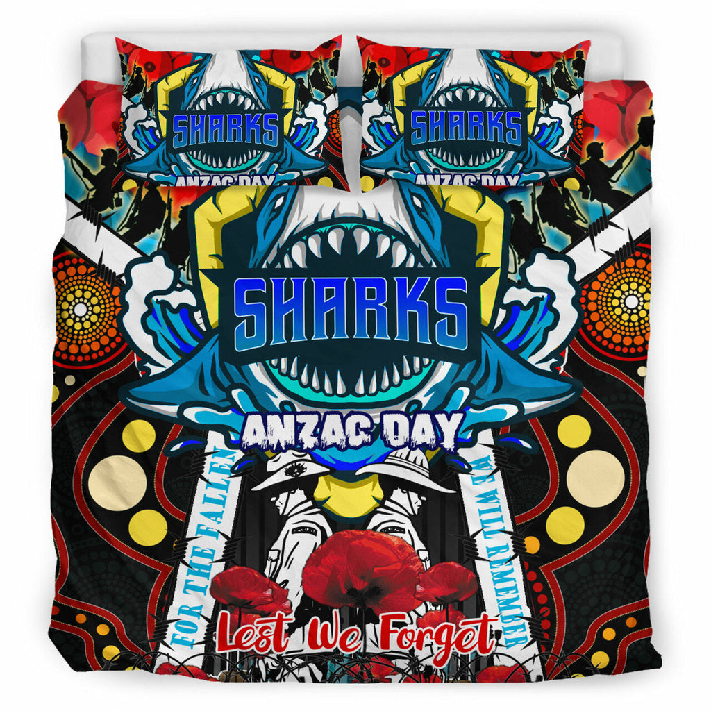 sharks-rugby-anzac-day-watercolour-custom-bedding-set-remembrance-cronulla-sutherland-sharks-with-poppy-flower