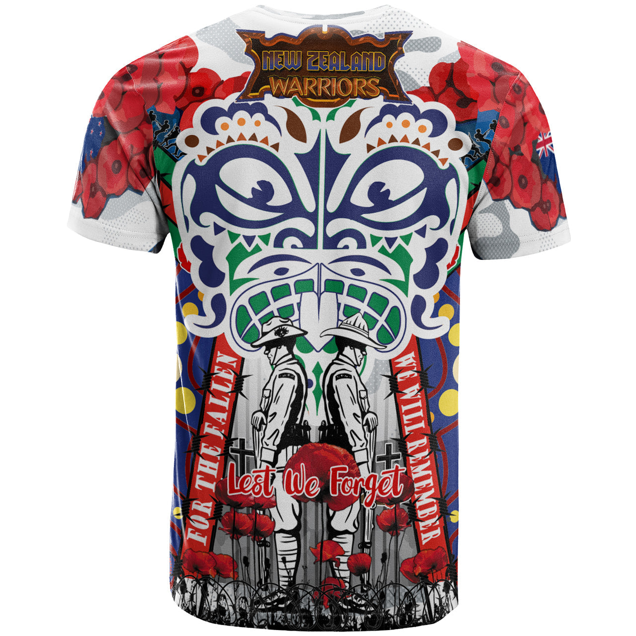 warriors-rugby-anzac-poppy-watercolor-custom-t-shirt-remembrance-new-zealand-warriors-with-maori-tino-rangatiratanga-flag