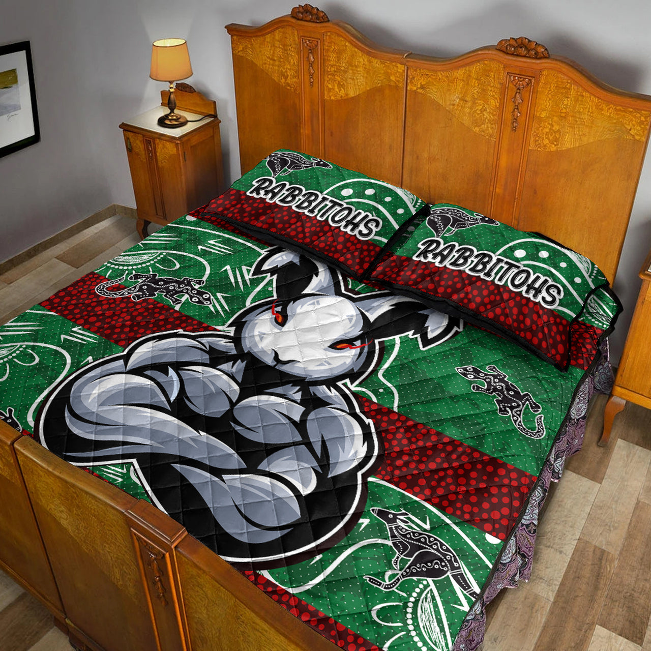 rabbitohs-quilt-bed-set-custom-indigenous-super-rabbitohs-quilt-bed-set