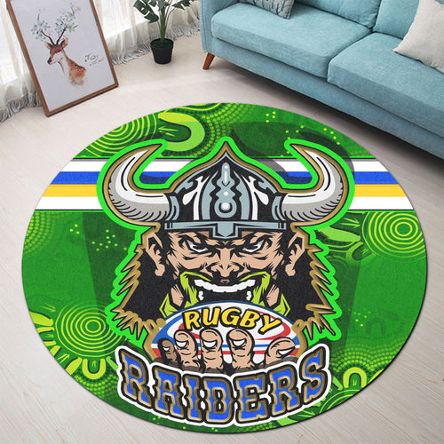 raiders-rugby-round-rug-raiders-holding-ball-in-hand-with-dot-art-aboriginal-background-round-rug