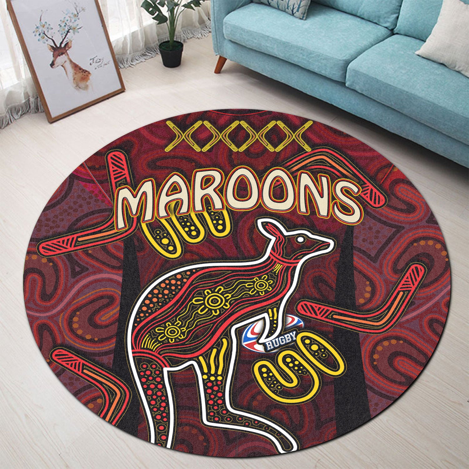 maroons-rugby-round-rug-qld-maroons-kangaroo-with-aboriginal-culture-round-rug