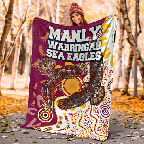 sea-eagles-aboriginal-rugby-blanket-double-sea-eagles-with-tribal-sun-and-footprints
