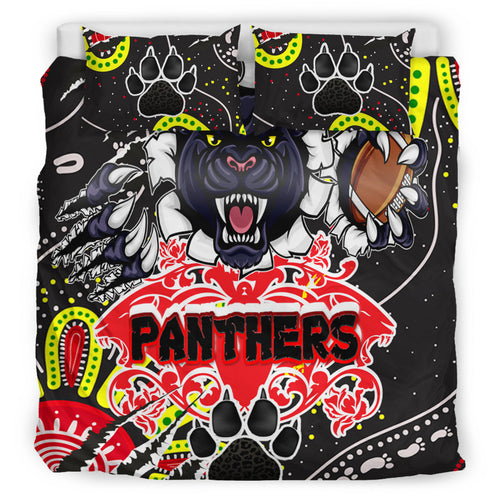 panthers-rugby-aboriginal-bedding-set-indigenous-super-black-panthers-scratch-style