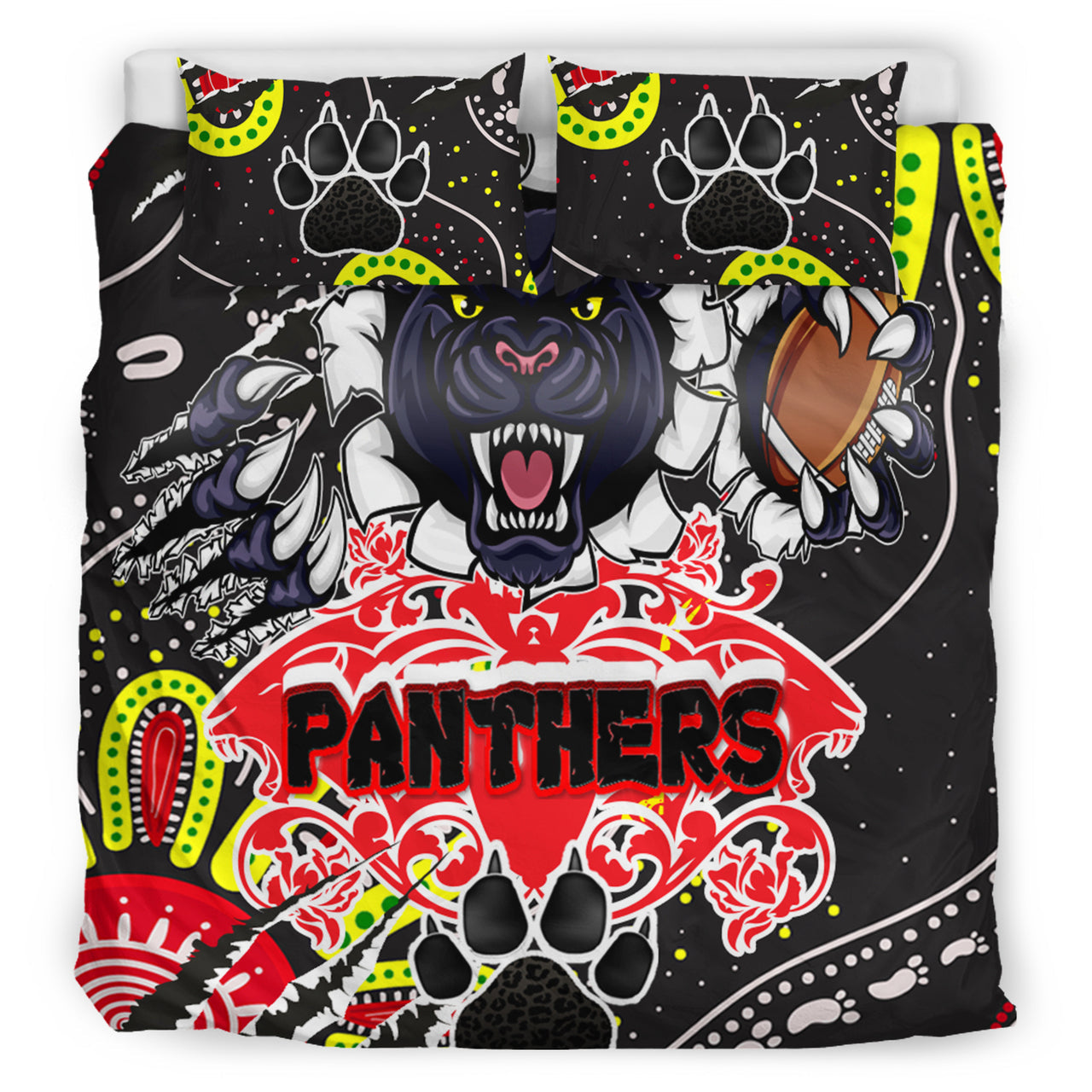 panthers-rugby-aboriginal-bedding-set-indigenous-super-black-panthers-scratch-style