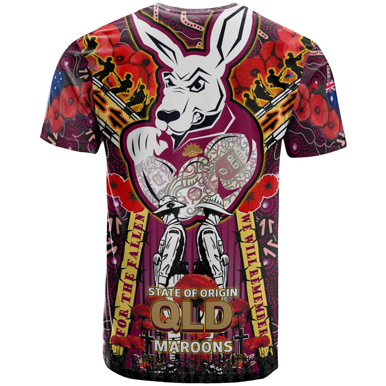 maroons-rugby-aboriginal-anzac-custom-watercolour-t-shirt-remembrance-maroons-canetoads-queenslanders-with-poppy-flower