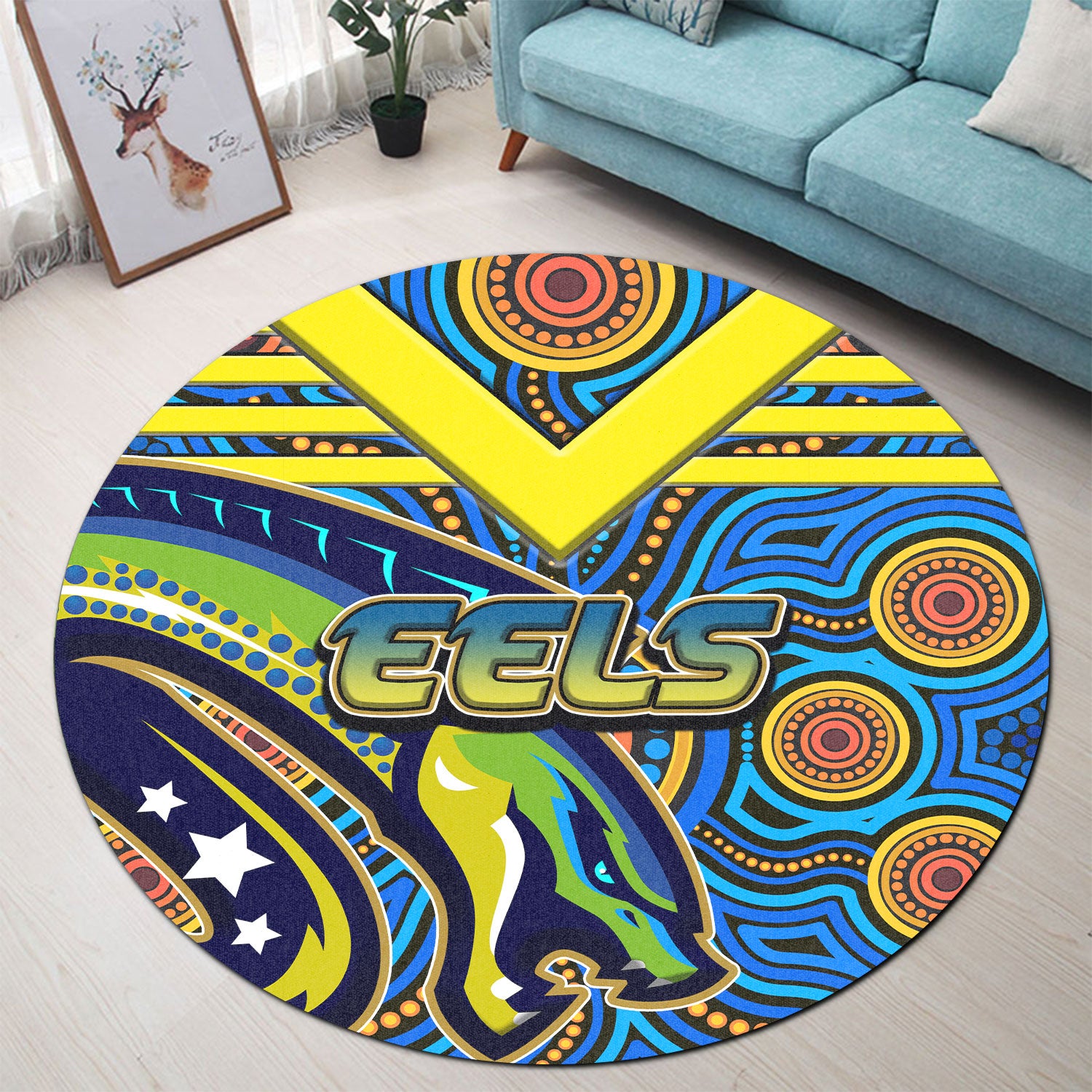 eels-rugby-round-rug-electric-eel-with-aboriginal-patterns-round-rug