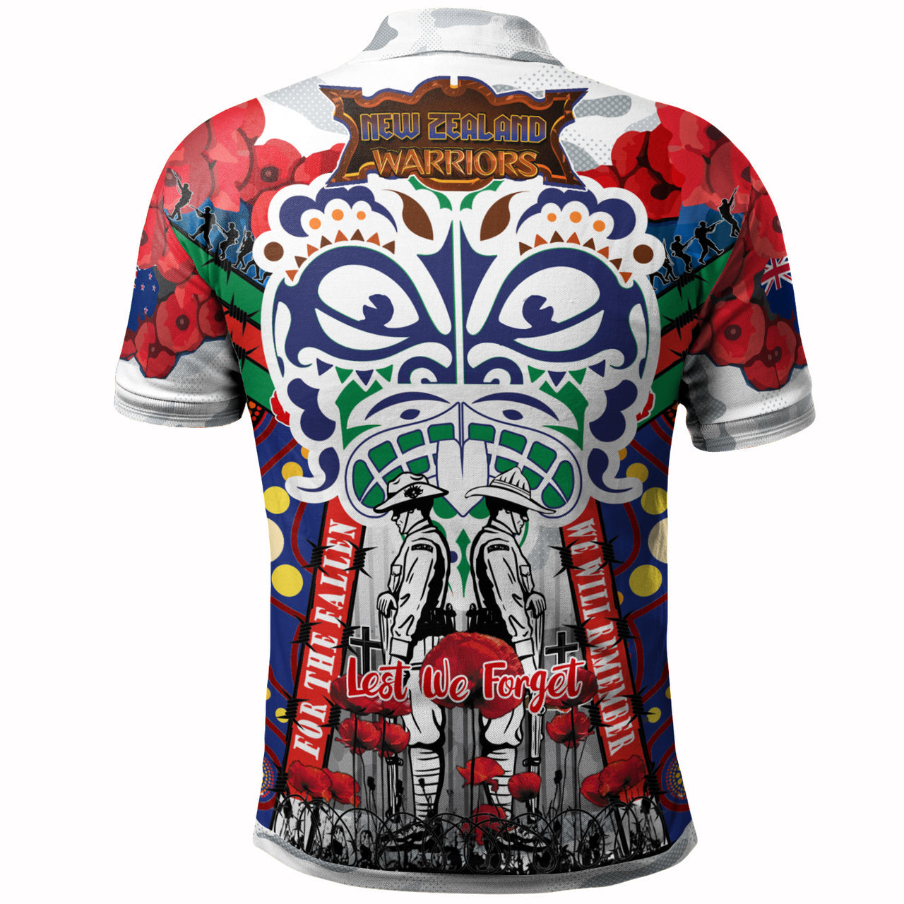 warriors-rugby-anzac-poppy-watercolor-custom-polo-shirt-remembrance-new-zealand-warriors-with-maori-tino-rangatiratanga-flag