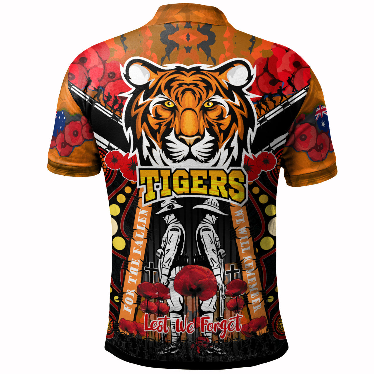tigers-rugby-anzac-day-watercolour-polo-shirt-custom-remembrance-west-tigers-with-poppy-flower