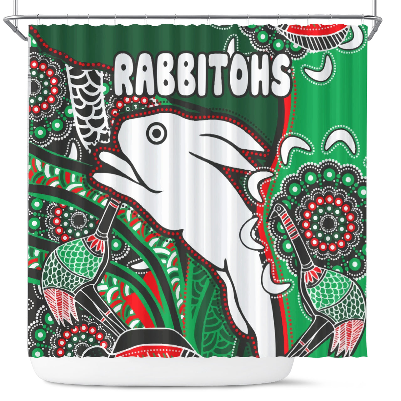 south-sydney-rabbitohs-rugby-custom-shower-curtain-indigenous-dreaming-rabbitohs