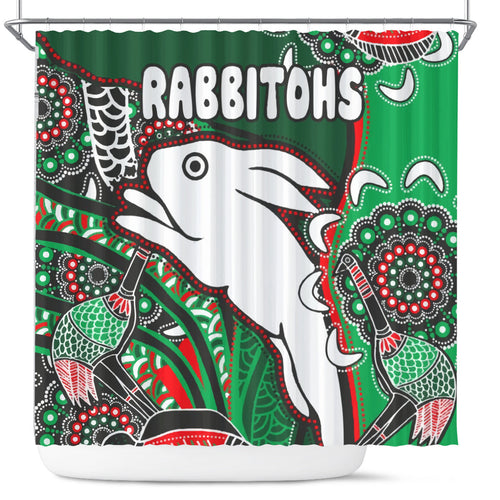 south-sydney-rabbitohs-rugby-custom-shower-curtain-indigenous-dreaming-rabbitohs