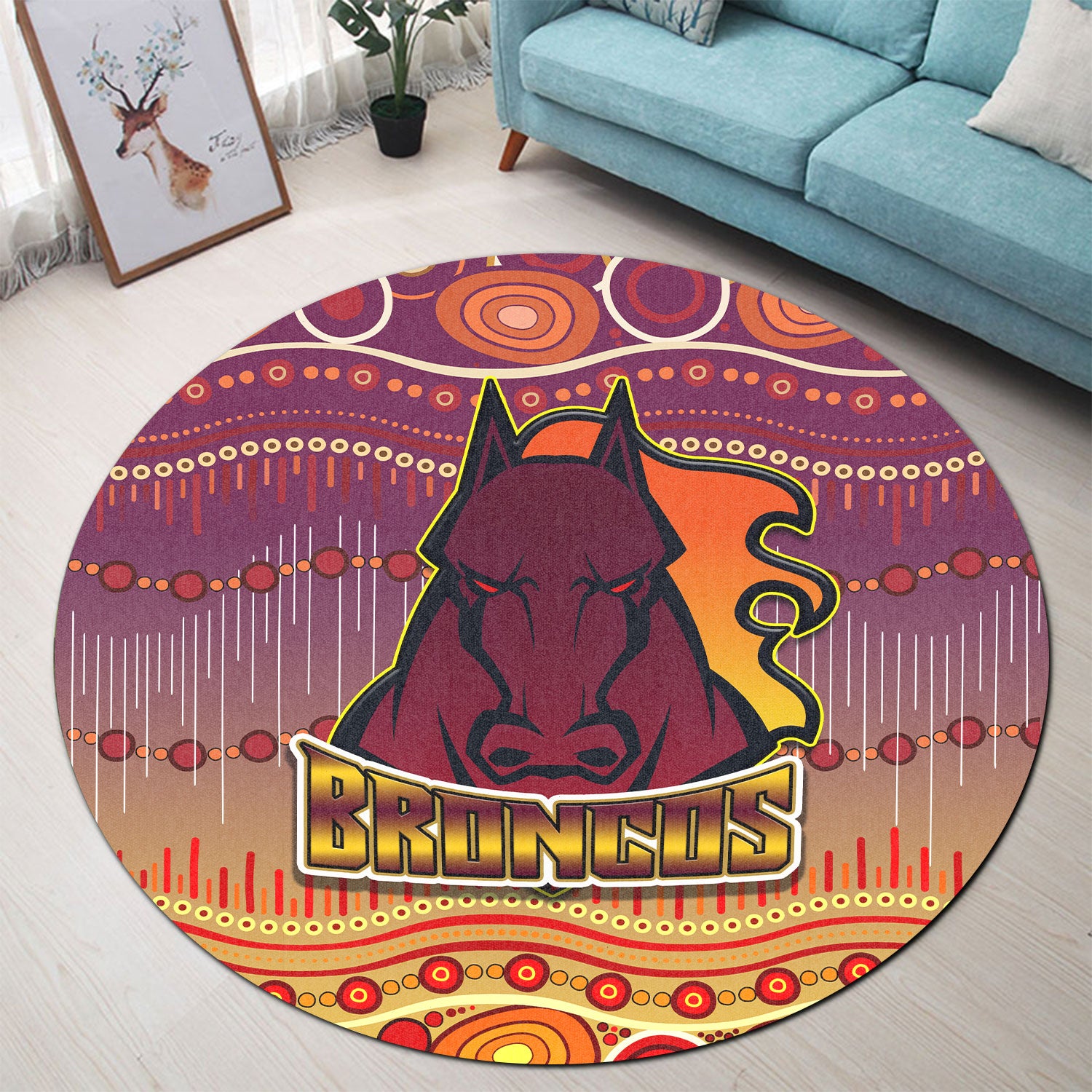 broncos-rugby-round-rug-horse-aboriginal-patterns-round-rug