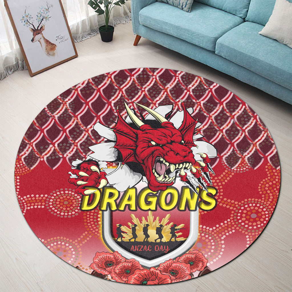 st-george-illawarra-dragons-rugby-round-rug-and-anzac-day-with-dragons-poppy-flower-patterns-round-rug