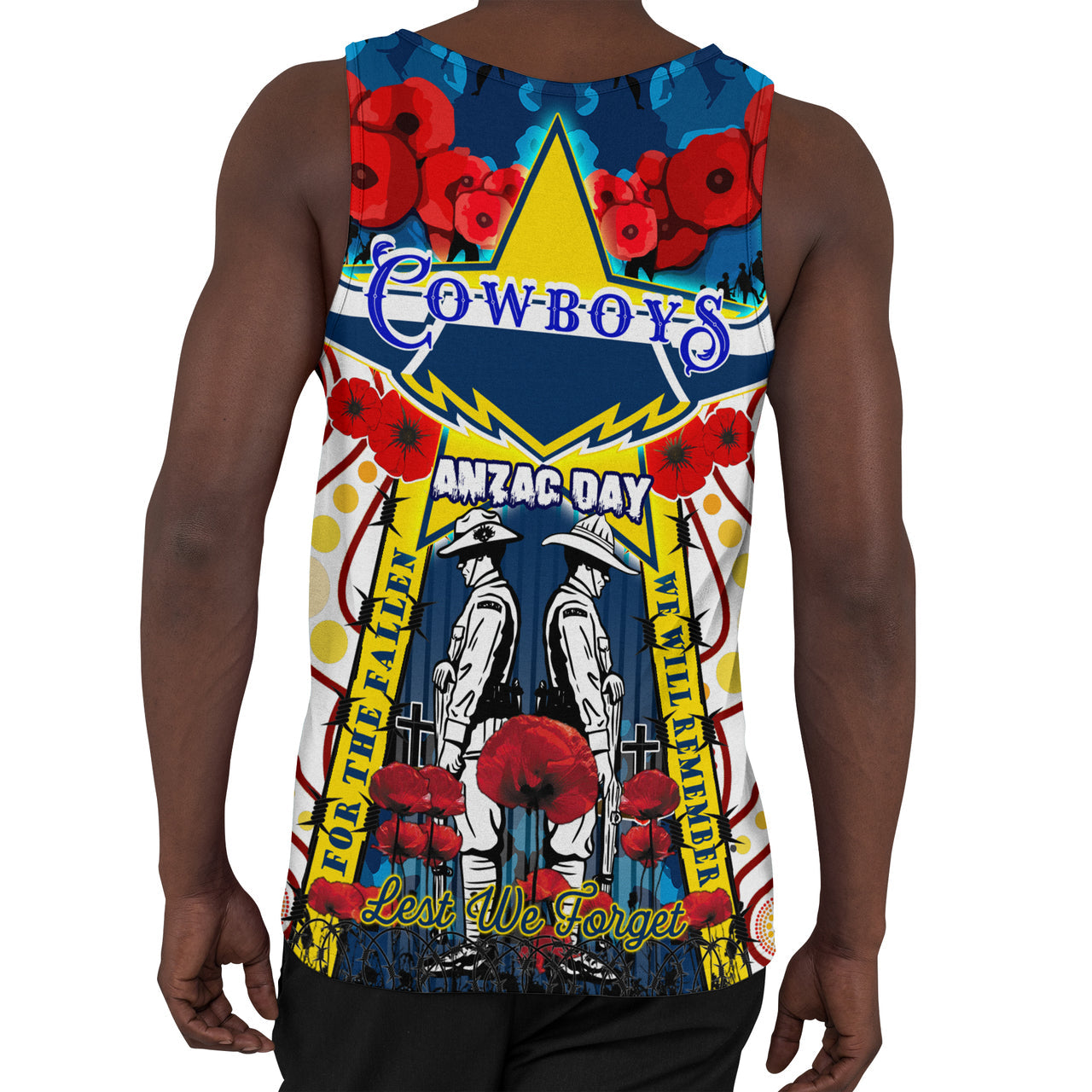 cowboys-anzac-day-watercolour-rugby-men-tank-top-custom-remembrance-cowboys-with-poppy-flower