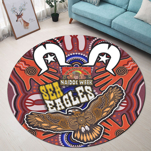 sea-eagles-rugby-round-rug-naidoc-week-eagle-aboriginal-dot-artwork-get-up-stand-up-show-up-aboriginal-culture-round-rug