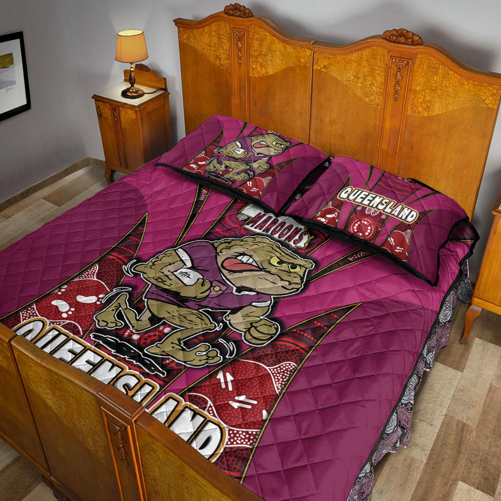 queensland-rugby-league-team-quilt-bed-set-queensland-maroons-mascot-with-aboriginal-art-state-of-origin-quilt-bed-set