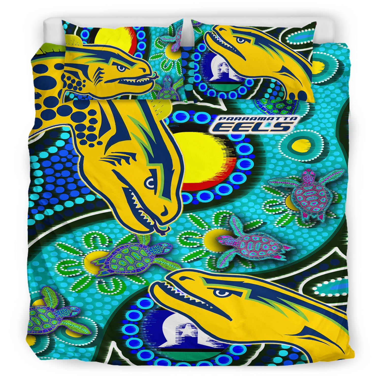 eels-rugby-bedding-set-custom-indigenous-eels-with-aboriginal-and-torres-strait-islander-flag