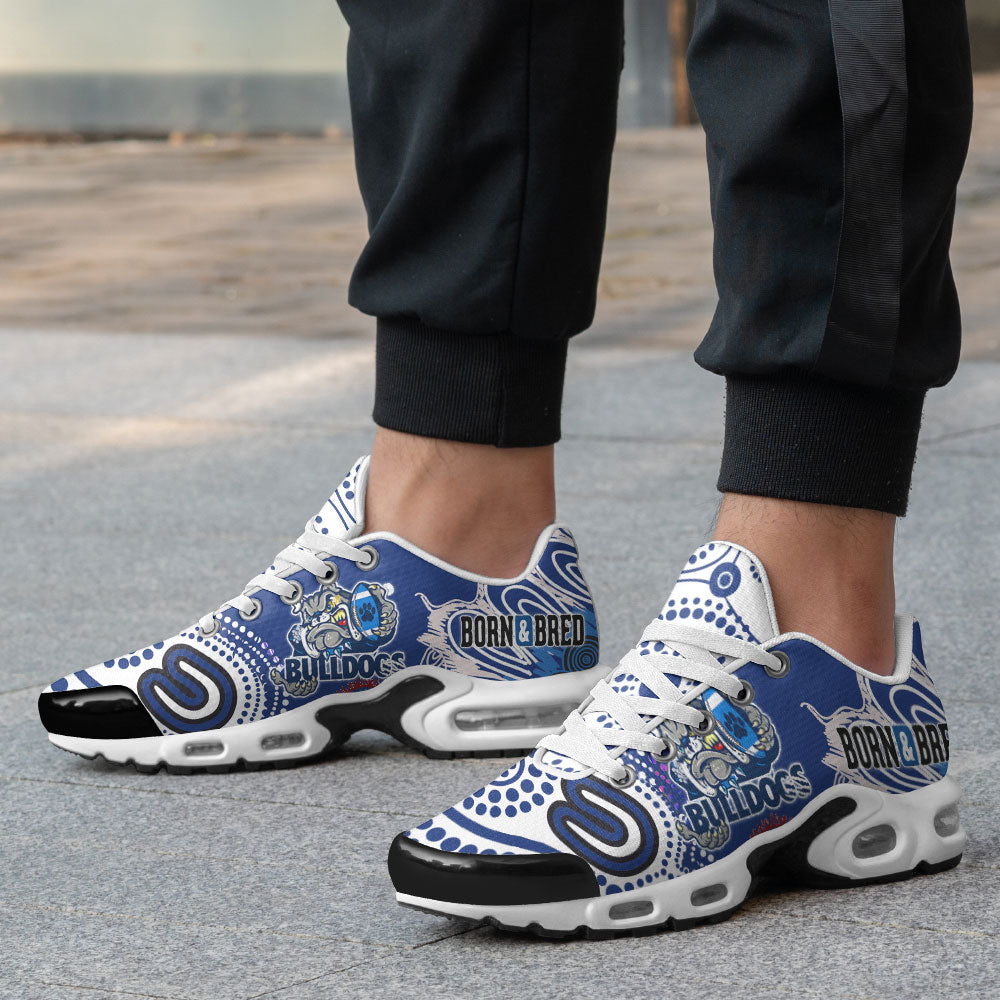bulldogs-rugby-born-bred-cushion-shoes-custom-indigenous-bulldogs-with-rugby-ball-and-aboriginal-patterns