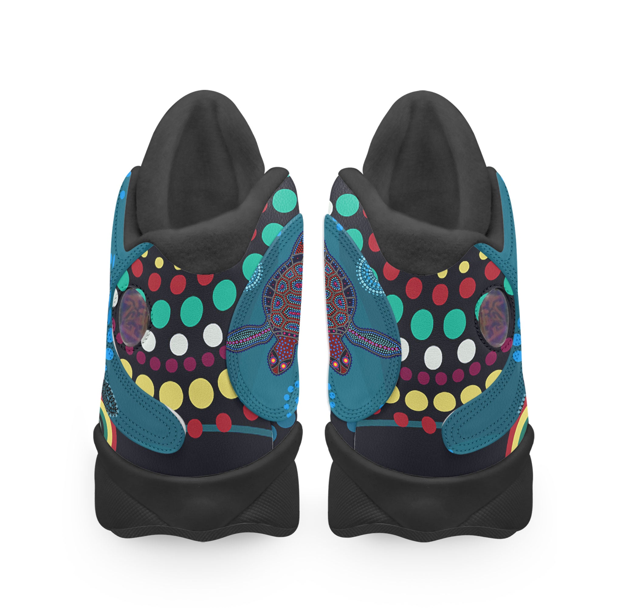 indigenous-all-stars-rugby-high-top-basketball-shoes-j13-custom-dreamtime-turtle-with-aboriginal-dot-painting-art-sneakers-j13