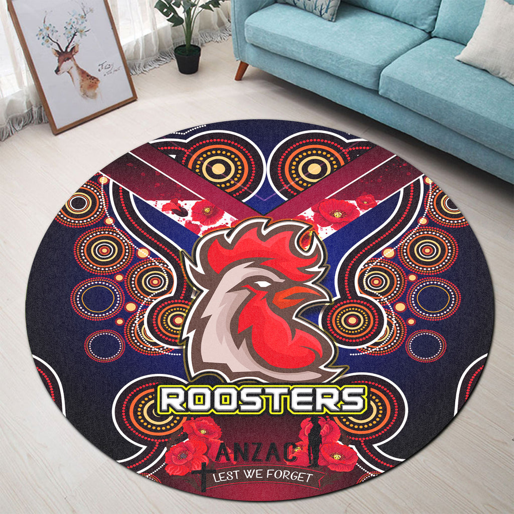 roosters-rugby-round-rug-aboriginal-rooster-anzac-day-lest-we-forget-with-poppy-flower-patterns-round-rug