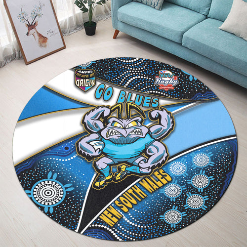 new-south-wales-rugby-league-team-round-rug-new-south-wales-blues-with-aboriginal-patterns-state-of-origin-round-rug