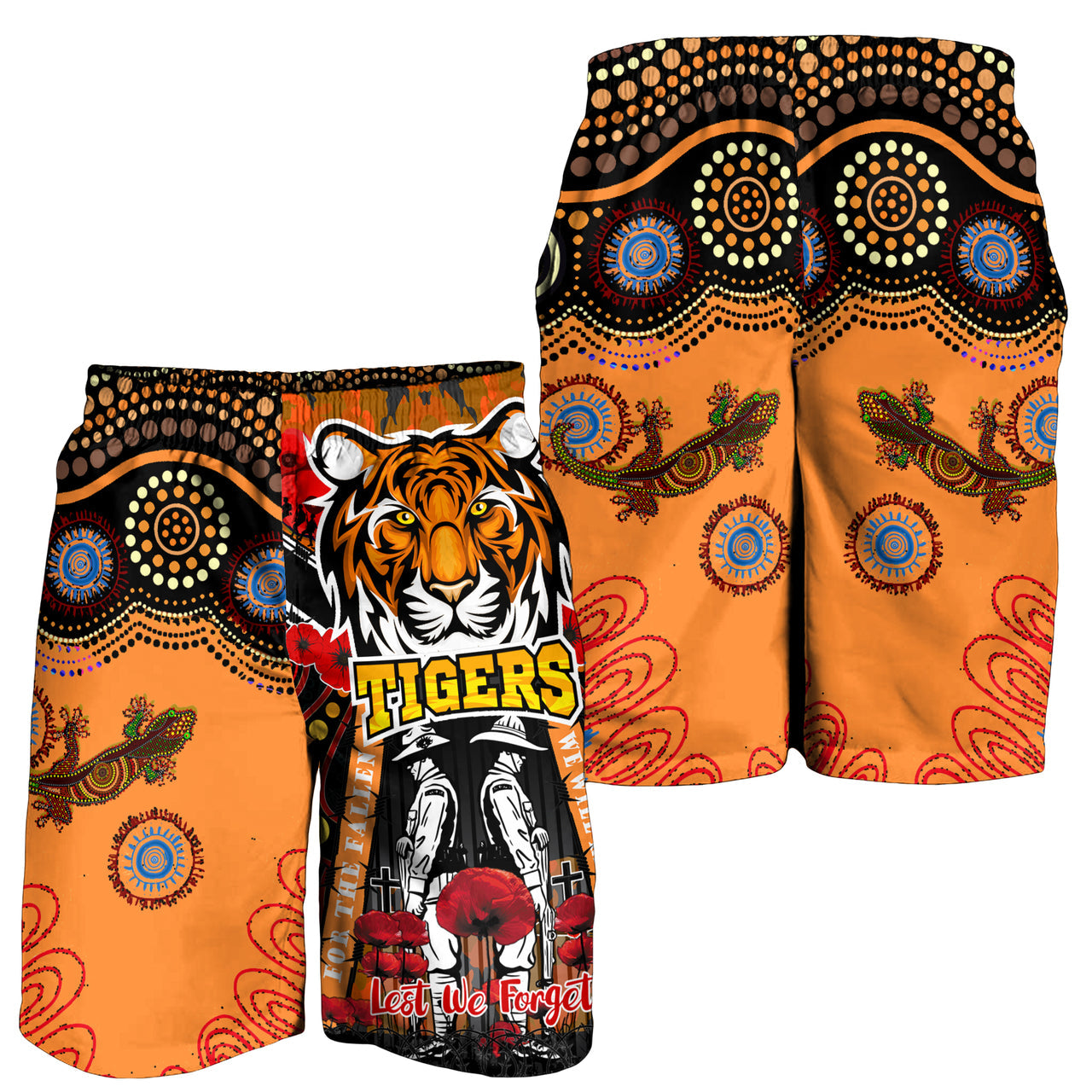 tigers-rugby-anzac-day-watercolour-men-short-custom-remembrance-west-tigers-with-poppy-flower
