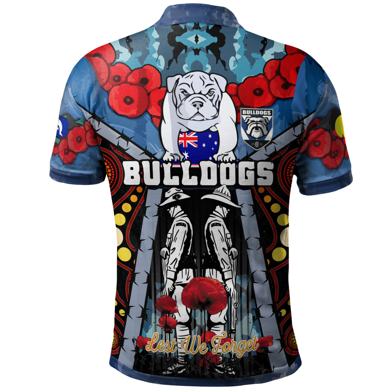 bulldogs-aboriginal-rugby-anzac-day-custom-polo-shirt-remembrance-indigenous-bulldogs-with-poppy-flower-watercolour-style