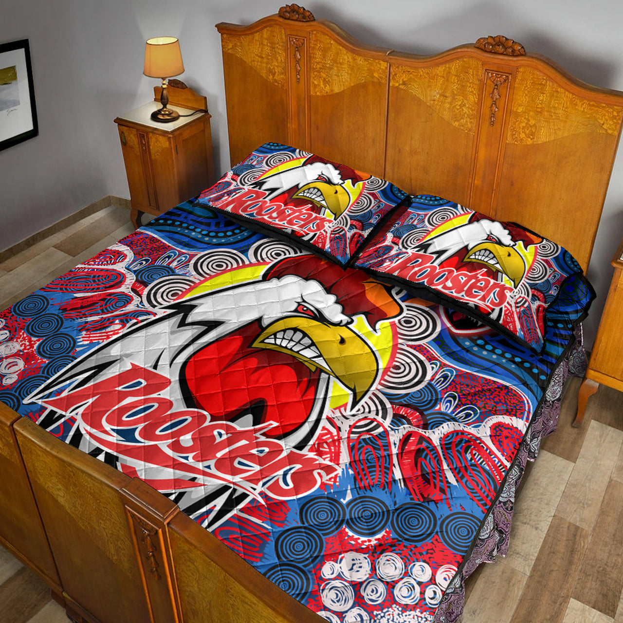 roosters-indigenous-rugby-custom-quilt-bed-set-protection-under-the-sun
