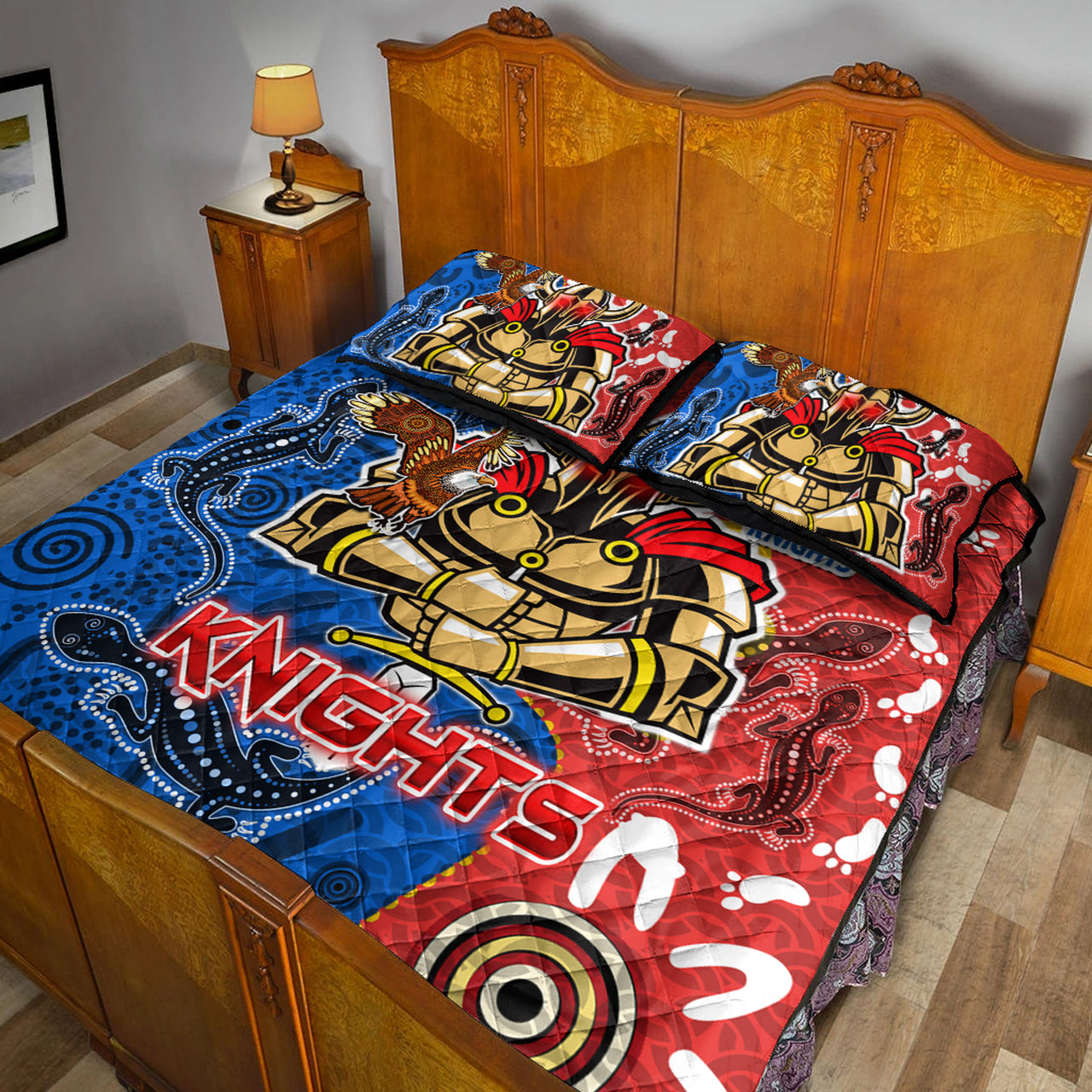 knights-aboriginal-rugby-quilt-bed-set-custom-indigenous-knights-with-aussie-lizard-and-eagle