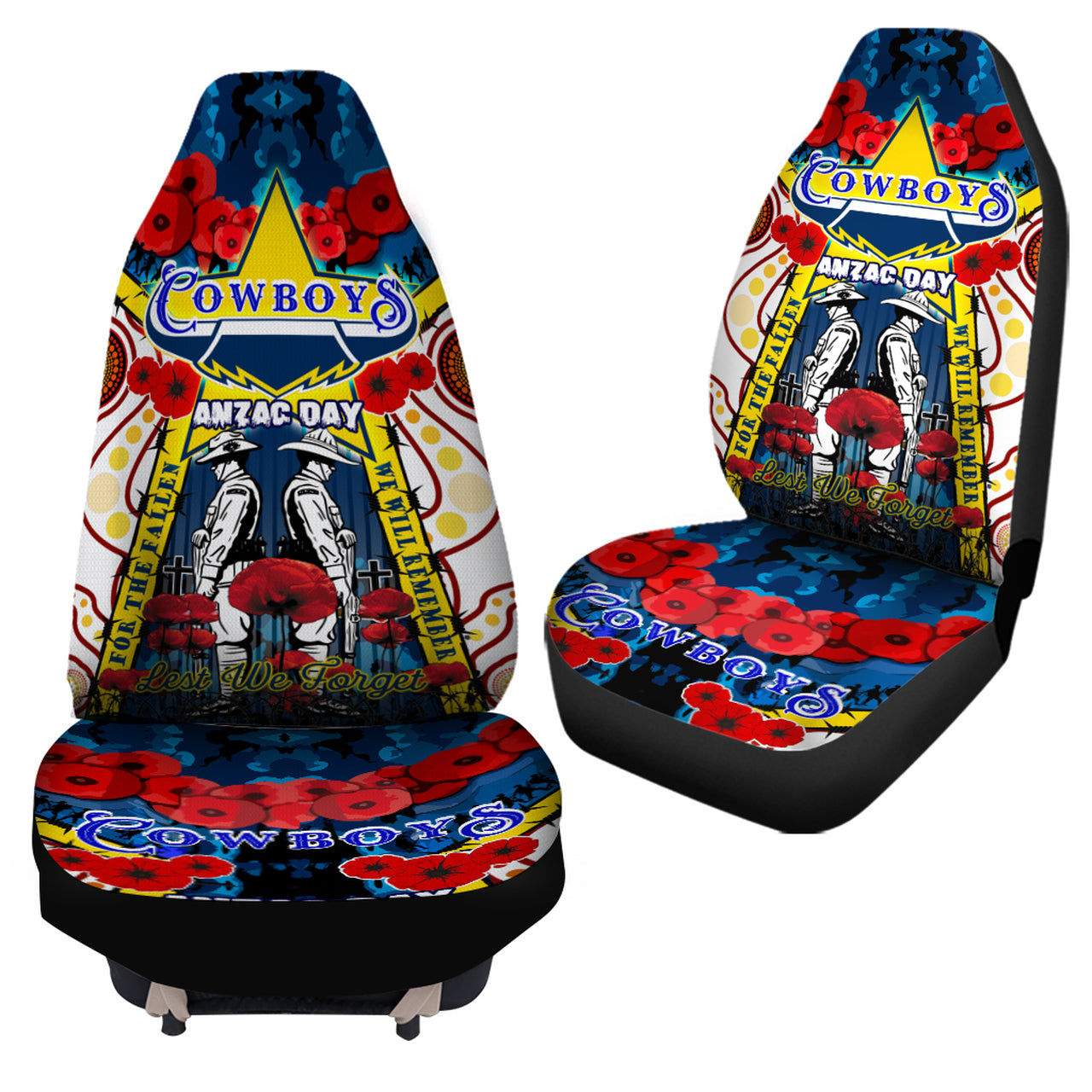 cowboys-anzac-day-watercolour-rugby-car-seat-cover-custom-remembrance-cowboys-with-poppy-flower