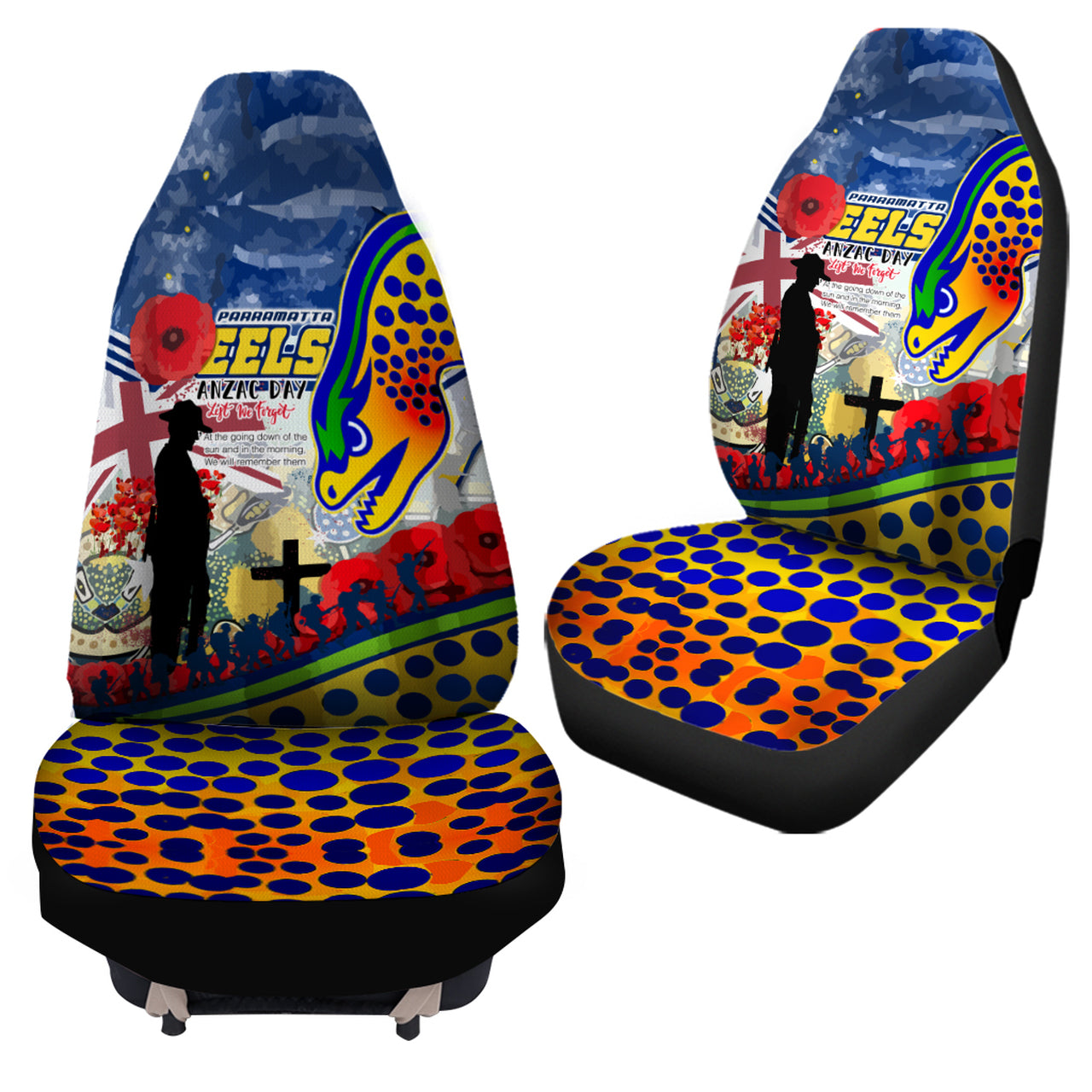 eels-rugby-australia-anzac-day-lest-we-forget-custom-car-seat-cover-remembrance-eels-with-anzac-poppy-watercolour-style