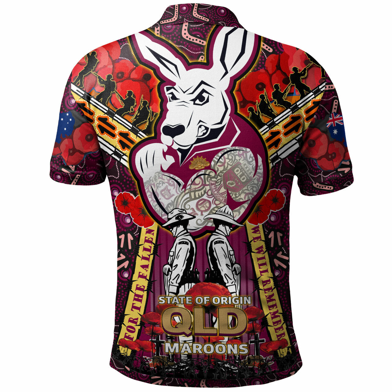 maroons-rugby-aboriginal-anzac-custom-watercolour-polo-shirt-remembrance-maroons-canetoads-queenslanders-with-poppy-flower