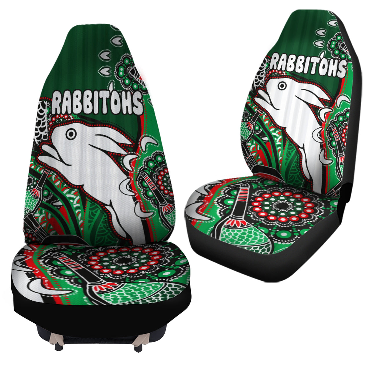 south-sydney-rabbitohs-rugby-custom-car-seat-cover-indigenous-dreaming-rabbitohs