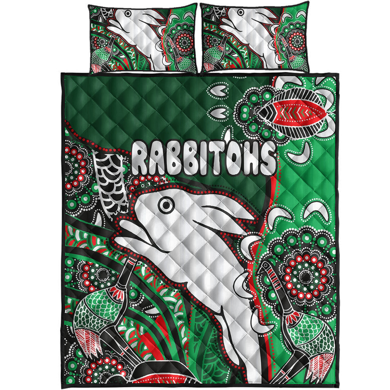 south-sydney-rabbitohs-rugby-custom-quilt-bed-set-indigenous-dreaming-rabbitohs