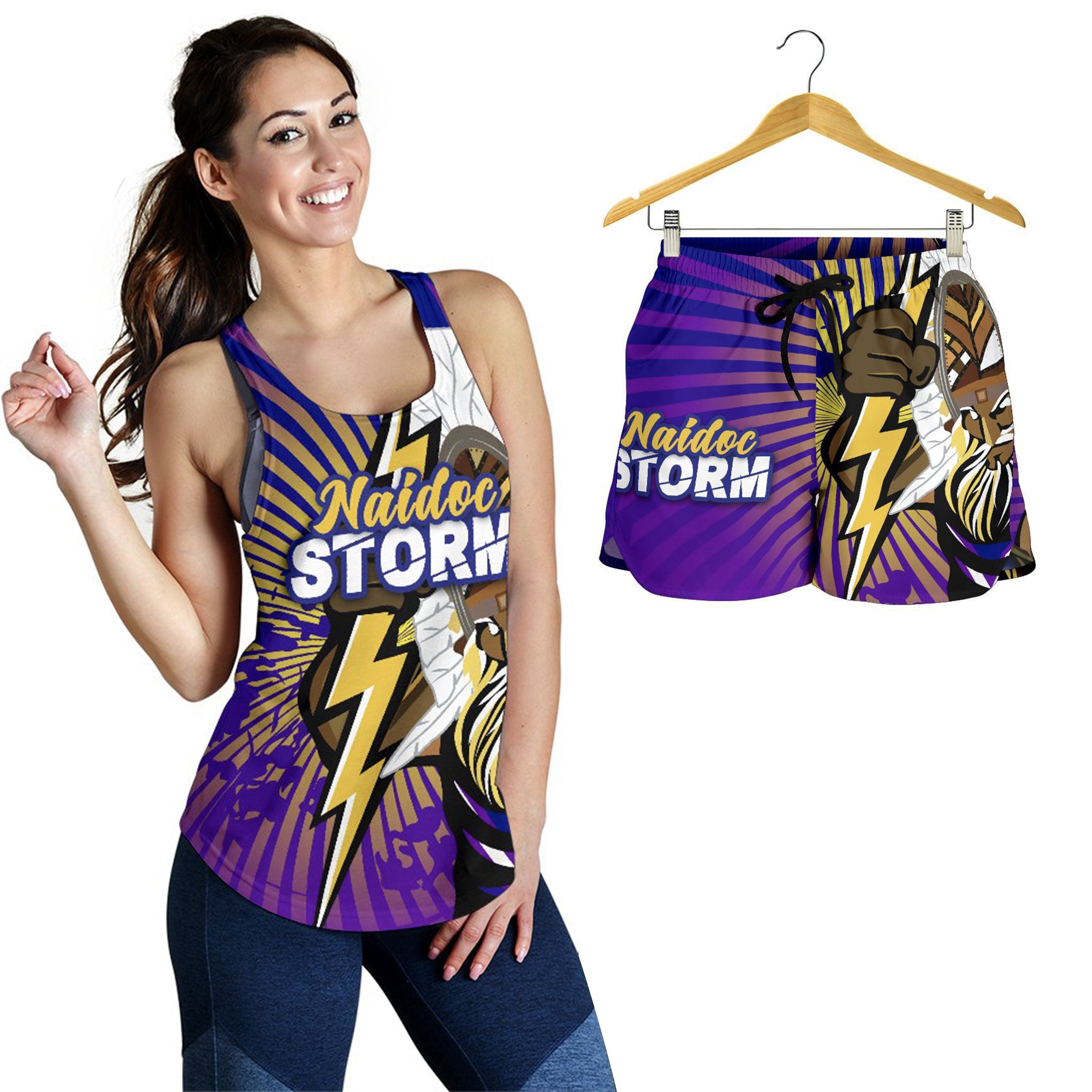combo-racerback-tank-and-women-short-storm-naidoc-week-indigenous-style