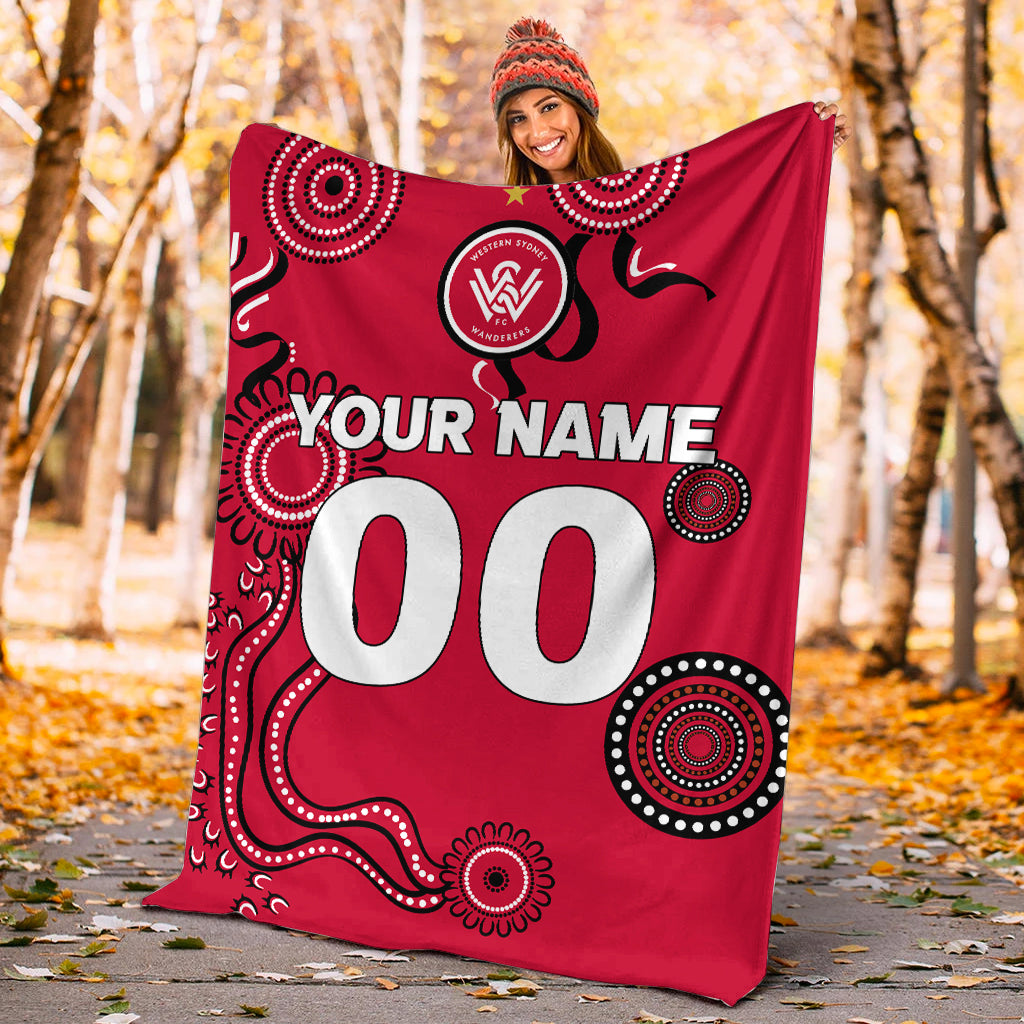 custom-personalised-western-sydney-wanderers-blanket-indigenous-dot-painting-art